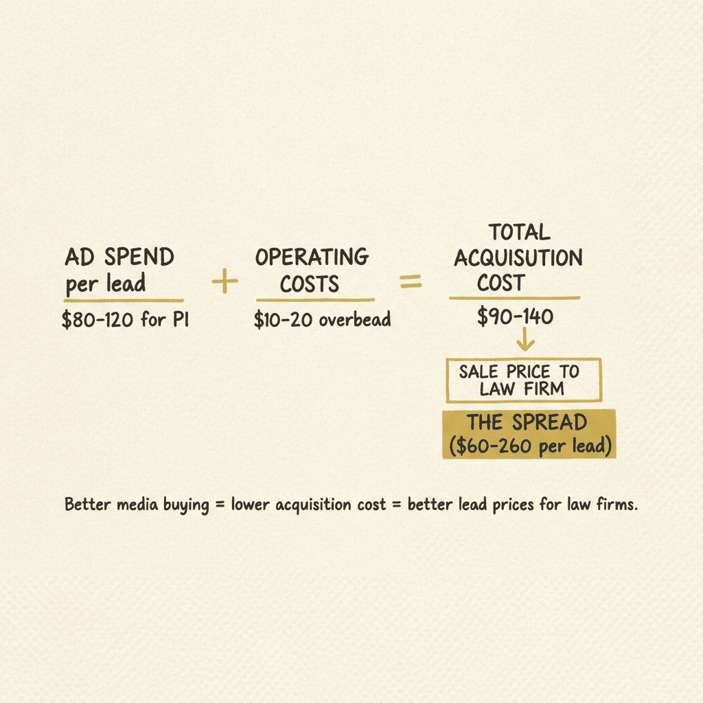 Personal injury law firm partner reviewing pay per lead marketing agency dashboard showing case lead delivery and cost per lead