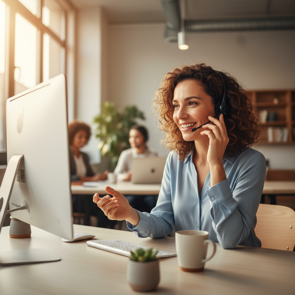 Attorney lead generation shown through a bilingual intake specialist speaking with a Spanish-speaking client in a professional office