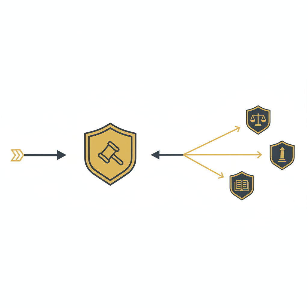 Attorney lead generation illustrated through a diagram comparing exclusive lead routing to one firm versus shared lead routing to several firms