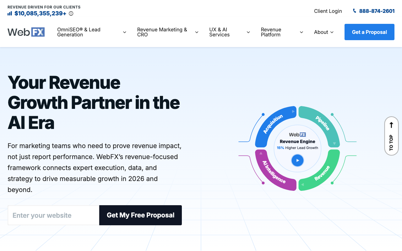 WebFX homepage, technology-driven digital marketing agency