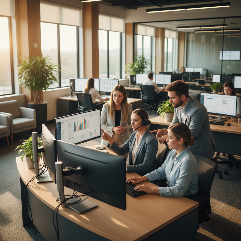 Personal injury lead generation companies shown through a law firm intake team reviewing incoming case leads on screens in a modern office