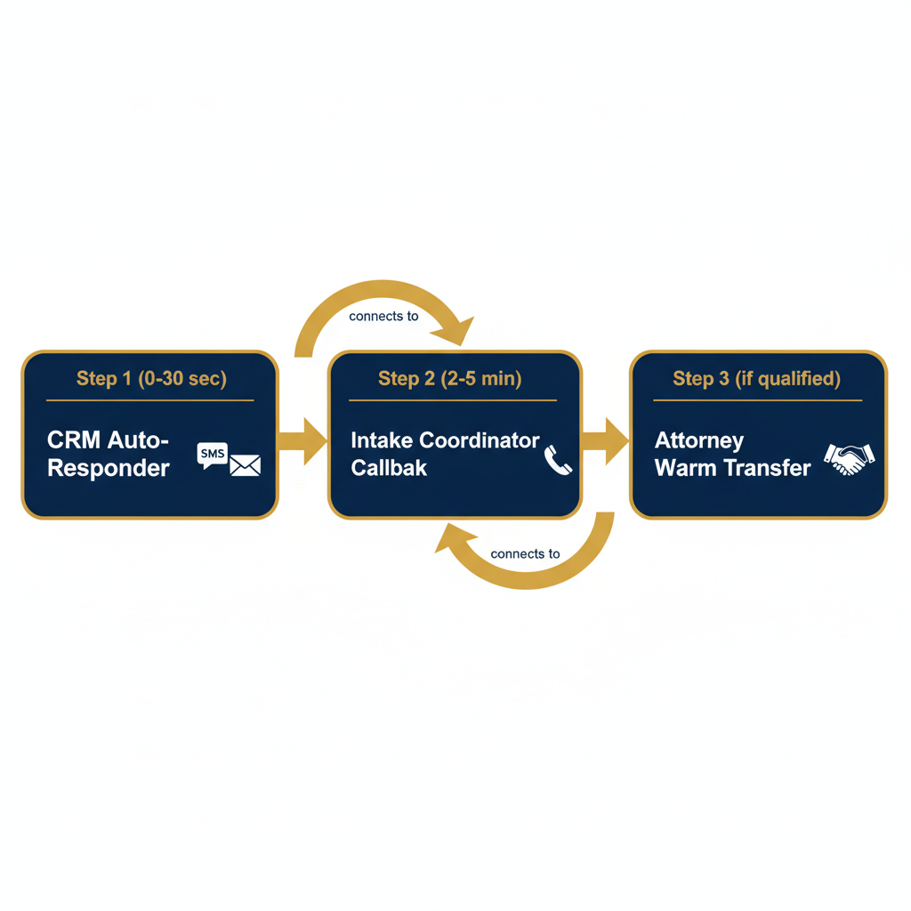 Law firm intake optimization three-step response workflow for personal injury leads