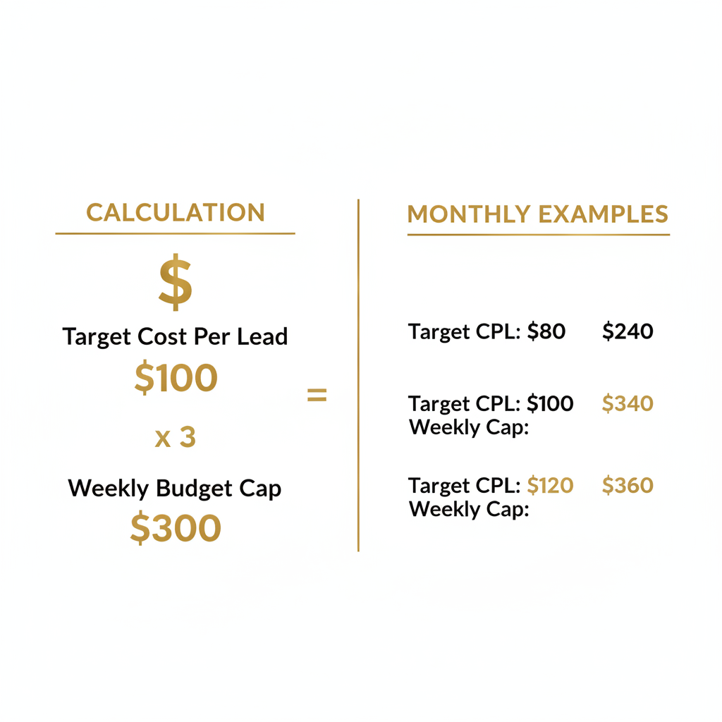 Local service ads budget calculator for personal injury lawyers showing weekly budget cap formula
