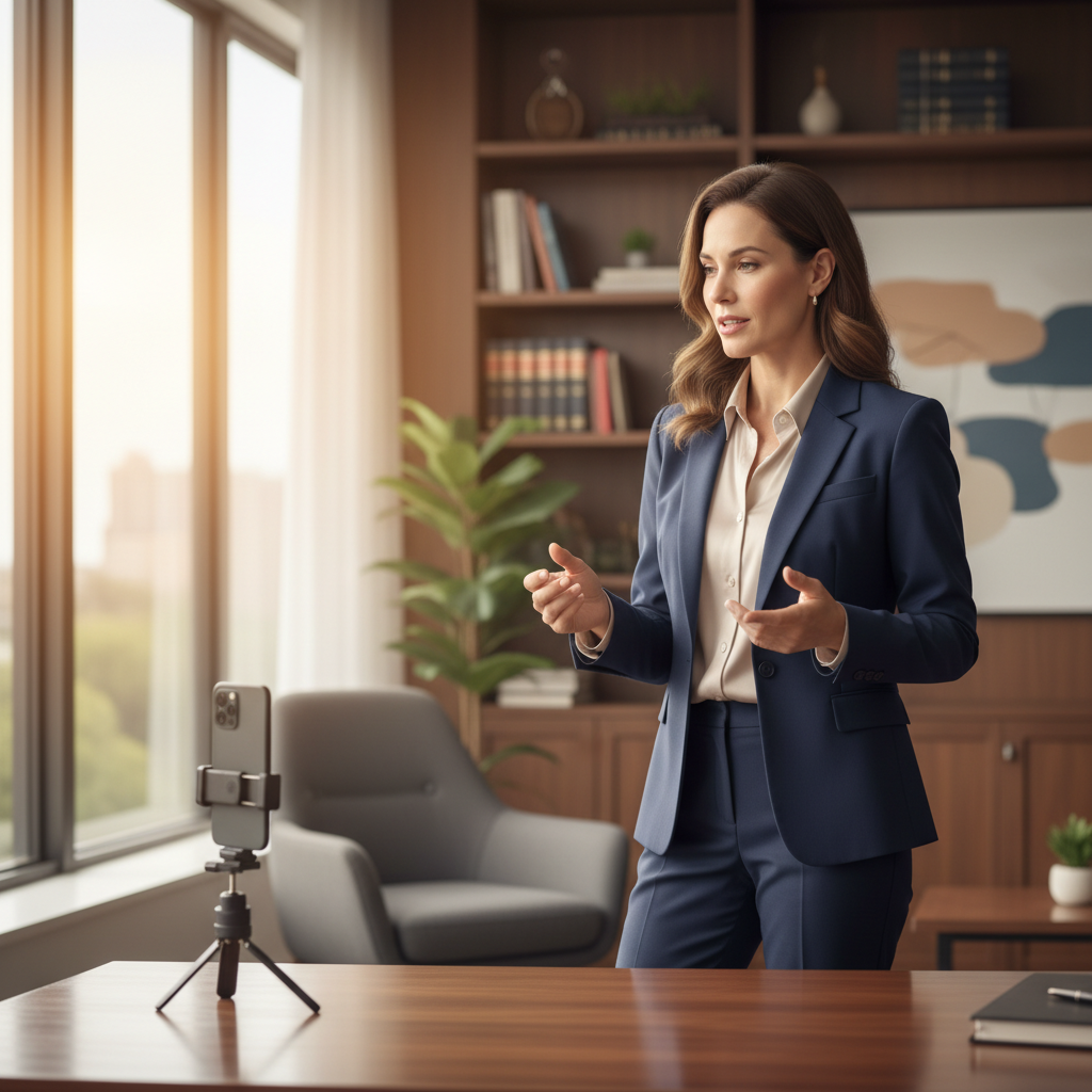 Social media marketing for law firms shown through a personal injury attorney recording a short video for a phone-first audience